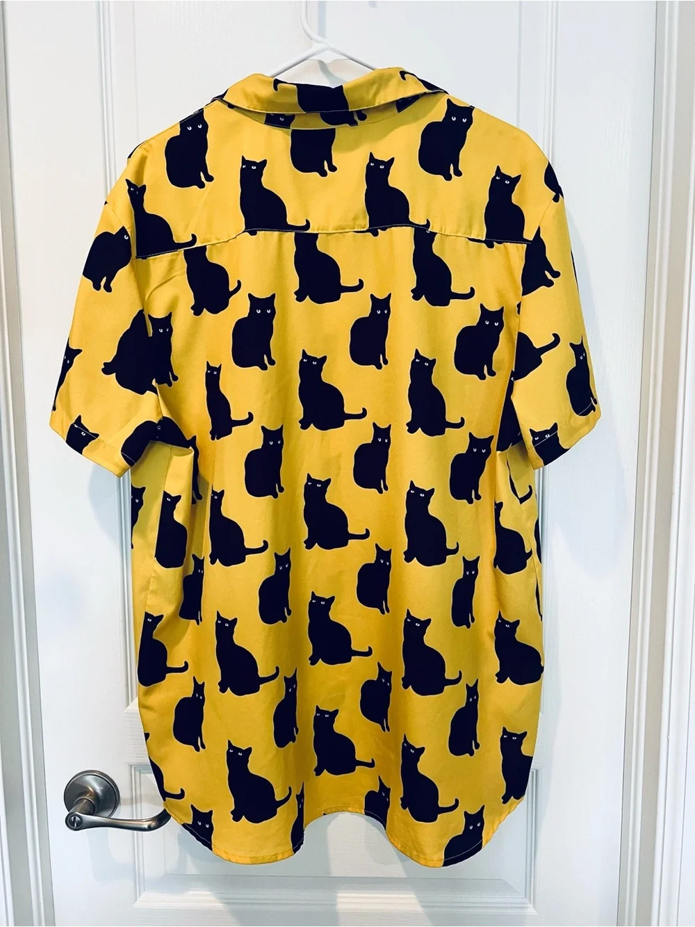 SHEIN Yellow Short-Sleeve Black Cat Button-Up Shirt Novelty Punk Funky Fun Sz XL